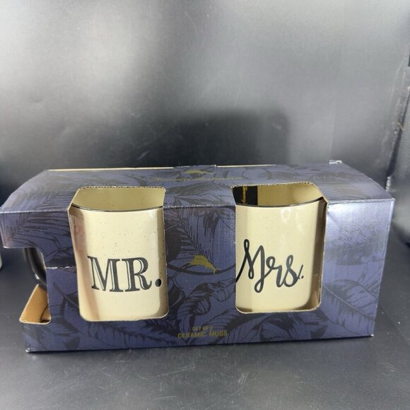 TOMMY BAHAMA MR & MRS Coffee Mug Cup Ceramic Set 2 New In Box Mugs Cup Speckled - Picture 12 of 13
